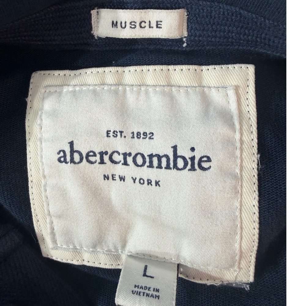 Abercrombie Blue Hoodie Pullover Mens L Muscle Fit Henley Patch Y2K Sweatshirt - Picture 7 of 9